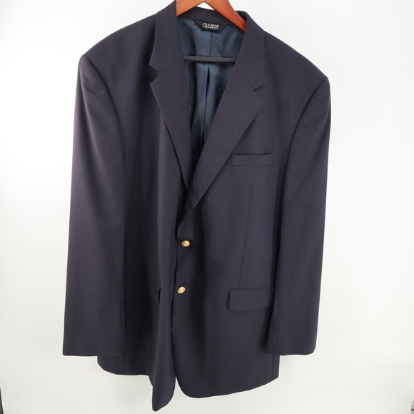 Jos A Bank Mens Blazer Suit Jacket 50L Long Wool Gold Buttons Navy Blue - Picture 1 of 10